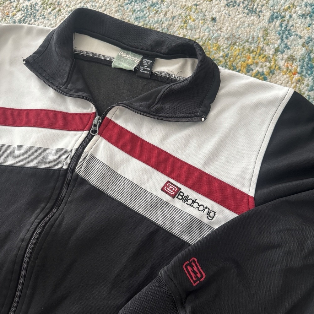 Vintage Billabong Full Zip Track Jacket Size M Red Black Striped Y2K Surf